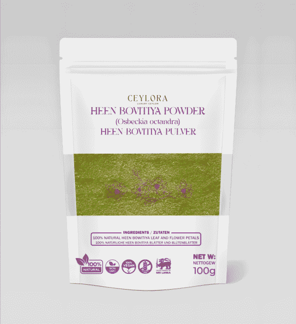 Heen Bovitiya powder in glass jar - traditional Ayurvedic liver support supplement for digestive wellness"