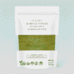 Organic moringa powder in container - natural superfood supplement rich in vitamins minerals and antioxidants"