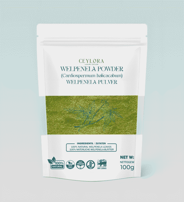 Welpenela powder in container - traditional Ayurvedic herb for natural vitality and energy support"